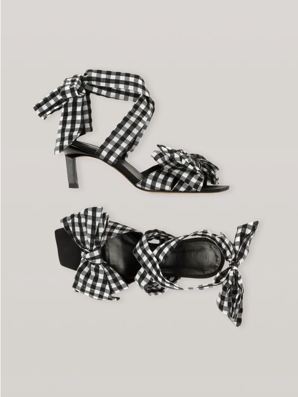 Ganni Bow-Trimmed Wrap Sandals - Gingham